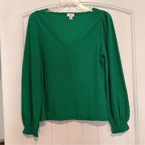 J. Crew Swiss Dot Chiffon Dotted V-Neck Blouse Top Green Womens XS NEW NWOT